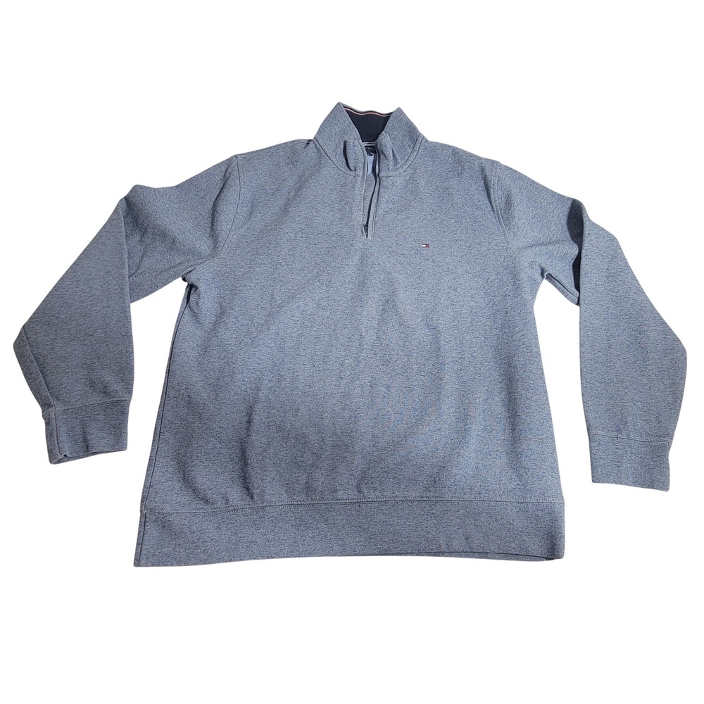 Tommy Hilfiger Mens XL Quarter Zip‎ Pullover Sweater Heather Blue Mock Neck